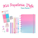 Kit Papelaria Fofa Kawaii c/  Caderno de Discos Tons Pastel